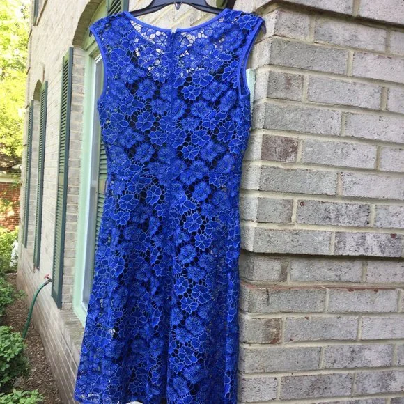 Dresses | Gorgeous Blue Metallic Lace Midi Dress | Poshmark